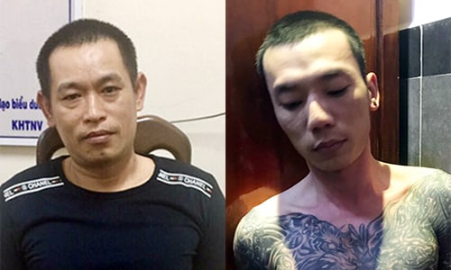Nguyễn Viết Huy (phải) và Nguyễn Văn Nưng sau khi bị bắt trở lại.
